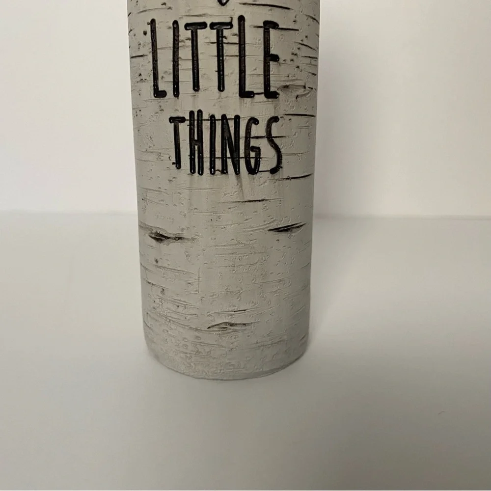 Birch Tree Vase “Enjoy the Little Things” Nature white black heart 7.75” EUC